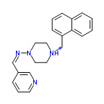 InChI=1/C21H22N4/c1-2-9-21-19(6-1)7-3-8-20(21)17-24-11-13-25(14-12-24)23-16-18-5-4-10-22-15-18/h1-10,15-16H,11-14,17H2/p+1/b23-16-