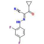 InChI=1/C12H9F2N3O/c13-8-3-4-10(9(14)5-8)16-17-11(6-15)12(18)7-1-2-7/h3-5,7,16H,1-2H2/b17-11+