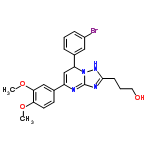 InChI=1/C22H23BrN4O3/c1-29-19-9-8-14(12-20(19)30-2)17-13-18(15-5-3-6-16(23)11-15)27-22(24-17)25-21(26-27)7-4-10-28/h3,5-6,8-9,11-13,18,28H,4,7,10H2,1-2H3,(H,24,25,26)