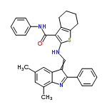 InChI=1/C32H29N3OS/c1-20-17-21(2)29-25(18-20)26(30(35-29)22-11-5-3-6-12-22)19-33-32-28(24-15-9-10-16-27(24)37-32)31(36)34-23-13-7-4-8-14-23/h3-8,11-14,17-19,33H,9-10,15-16H2,1-2H3,(H,34,36)