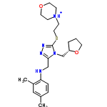 InChI=1/C22H33N5O2S/c1-17-5-6-20(18(2)14-17)23-15-21-24-25-22(27(21)16-19-4-3-10-29-19)30-13-9-26-7-11-28-12-8-26/h5-6,14,19,23H,3-4,7-13,15-16H2,1-2H3/p+1/t19-/m0/s1