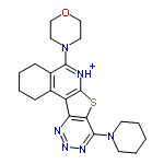 InChI=1/C21H26N6OS/c1-4-8-26(9-5-1)20-18-17(23-25-24-20)16-14-6-2-3-7-15(14)19(22-21(16)29-18)27-10-12-28-13-11-27/h1-13H2/p+1