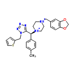 InChI=1/C26H28N6O2S/c1-19-4-7-21(8-5-19)25(26-27-28-29-32(26)17-22-3-2-14-35-22)31-12-10-30(11-13-31)16-20-6-9-23-24(15-20)34-18-33-23/h2-9,14-15,25H,10-13,16-18H2,1H3/p+2/t25-/m0/s1