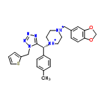 InChI=1/C26H28N6O2S/c1-19-4-7-21(8-5-19)25(26-27-28-29-32(26)17-22-3-2-14-35-22)31-12-10-30(11-13-31)16-20-6-9-23-24(15-20)34-18-33-23/h2-9,14-15,25H,10-13,16-18H2,1H3/p+2/t25-/m1/s1