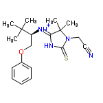 InChI=1/C19H26N4OS/c1-18(2,3)15(13-24-14-9-7-6-8-10-14)21-16-19(4,5)23(12-11-20)17(25)22-16/h6-10,15H,12-13H2,1-5H3,(H,21,22,25)/p+1/t15-/m0/s1