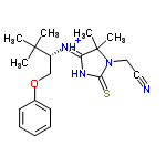 InChI=1/C19H26N4OS/c1-18(2,3)15(13-24-14-9-7-6-8-10-14)21-16-19(4,5)23(12-11-20)17(25)22-16/h6-10,15H,12-13H2,1-5H3,(H,21,22,25)/p+1/t15-/m1/s1