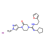 InChI=1/C20H28N6O2.HI/c1-24-14-17(13-22-24)26-11-10-25(15-19(26)27)20(23-16-5-2-3-6-16)21-9-8-18-7-4-12-28-18;/h4,7,12-14,16H,2-3,5-6,8-11,15H2,1H3,(H,21,23);1H