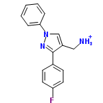 InChI=1/C16H14FN3/c17-14-8-6-12(7-9-14)16-13(10-18)11-20(19-16)15-4-2-1-3-5-15/h1-9,11H,10,18H2/p+1