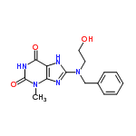 InChI=1/C15H17N5O3/c1-19-12-11(13(22)18-15(19)23)16-14(17-12)20(7-8-21)9-10-5-3-2-4-6-10/h2-6,21H,7-9H2,1H3,(H,16,17)(H,18,22,23)