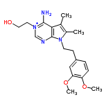 InChI=1/C20H26N4O3/c1-13-14(2)24(20-18(13)19(21)23(9-10-25)12-22-20)8-7-15-5-6-16(26-3)17(11-15)27-4/h5-6,11-12,21,25H,7-10H2,1-4H3/p+1