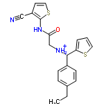 InChI=1/C20H19N3OS2/c1-2-14-5-7-15(8-6-14)19(17-4-3-10-25-17)22-13-18(24)23-20-16(12-21)9-11-26-20/h3-11,19,22H,2,13H2,1H3,(H,23,24)/p+1/t19-/m0/s1