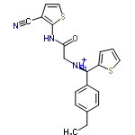 InChI=1/C20H19N3OS2/c1-2-14-5-7-15(8-6-14)19(17-4-3-10-25-17)22-13-18(24)23-20-16(12-21)9-11-26-20/h3-11,19,22H,2,13H2,1H3,(H,23,24)/p+1/t19-/m1/s1