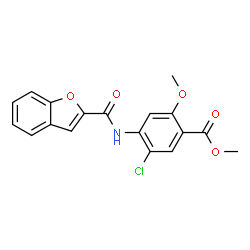 ChemSpider 2D Image | Methyl 4-[(1-benzofuran-2-ylcarbonyl)amino]-5-chloro-2-methoxybenzoate | C18H14ClNO5