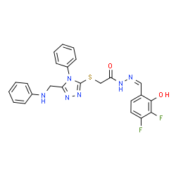 ChemSpider 2D Image | 2-{[5-(Anilinomethyl)-4-phenyl-4H-1,2,4-triazol-3-yl]sulfanyl}-N'-[(Z)-(3,4-difluoro-2-hydroxyphenyl)methylene]acetohydrazide | C24H20F2N6O2S