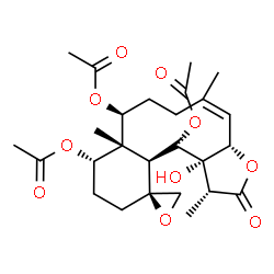 ChemSpider 2D Image | (1R,3aS,4Z,8S,8aS,9S,12S,12aS,13S,13aS)-13a-Hydroxy-1,5,8a-trimethyl-2-oxo-1,3a,6,7,8,8a,9,10,11,12a,13,13a-dodecahydro-2H-spiro[benzo[4,5]cyclodeca[1,2-b]furan-12,2'-oxirane]-8,9,13-triyl triacetate | C26H36O10