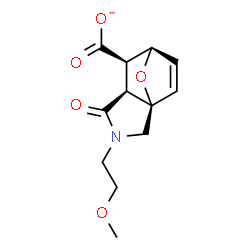 ChemSpider 2D Image | (1R,5S,6R,7R)-3-(2-Methoxyethyl)-4-oxo-10-oxa-3-azatricyclo[5.2.1.0~1,5~]dec-8-ene-6-carboxylate | C12H14NO5