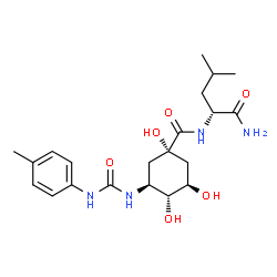 ChemSpider 2D Image | N~2~-{[(1S,3R,4R,5S)-1,3,4-Trihydroxy-5-{[(4-methylphenyl)carbamoyl]amino}cyclohexyl]carbonyl}-D-leucinamide | C21H32N4O6