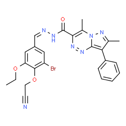 ChemSpider 2D Image | N'-{(Z)-[3-Bromo-4-(cyanomethoxy)-5-ethoxyphenyl]methylene}-4,7-dimethyl-8-phenylpyrazolo[5,1-c][1,2,4]triazine-3-carbohydrazide | C25H22BrN7O3