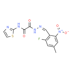 ChemSpider 2D Image | 2-[(2Z)-2-(2-Fluoro-4-methyl-6-nitrobenzylidene)hydrazino]-2-oxo-N-(1,3-thiazol-2-yl)acetamide | C13H10FN5O4S