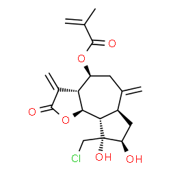 ChemSpider 2D Image | (3aR,4S,6aS,8R,9R,9aS,9bS)-9-(Chloromethyl)-8,9-dihydroxy-3,6-bis(methylene)-2-oxododecahydroazuleno[4,5-b]furan-4-yl methacrylate | C19H23ClO6