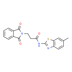ChemSpider 2D Image | 3-(1,3-Dioxo-1,3-dihydro-2H-isoindol-2-yl)-N-(6-methyl-1,3-benzothiazol-2-yl)propanamide | C19H15N3O3S