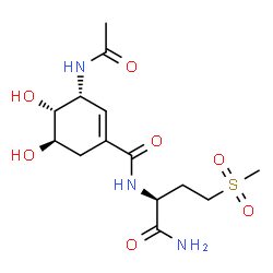 ChemSpider 2D Image | (3R,4R,5R)-3-Acetamido-N-[(2S)-1-amino-4-(methylsulfonyl)-1-oxo-2-butanyl]-4,5-dihydroxy-1-cyclohexene-1-carboxamide | C14H23N3O7S