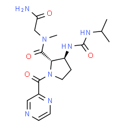 ChemSpider 2D Image | (3S)-3-[(Isopropylcarbamoyl)amino]-1-(2-pyrazinylcarbonyl)-L-prolyl-N~2~-methylglycinamide | C17H25N7O4