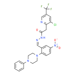ChemSpider 2D Image | 2-[3-Chloro-5-(trifluoromethyl)-2-pyridinyl]-N'-{(Z)-[5-nitro-2-(4-phenyl-1-piperazinyl)phenyl]methylene}acetohydrazide | C25H22ClF3N6O3