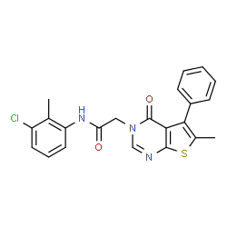 ChemSpider 2D Image | thieno[2,3-d]pyrimidine-3(4H)-acetamide, N-(3-chloro-2-methylphenyl)-6-methyl-4-oxo-5-phenyl- | C22H18ClN3O2S