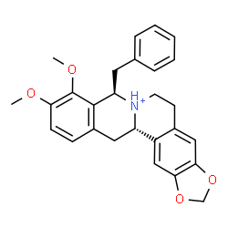 ChemSpider 2D Image | (8R,13aS)-8-Benzyl-9,10-dimethoxy-5,8,13,13a-tetrahydro-6H-[1,3]dioxolo[4,5-g]isoquinolino[3,2-a]isoquinolin-7-ium | C27H28NO4