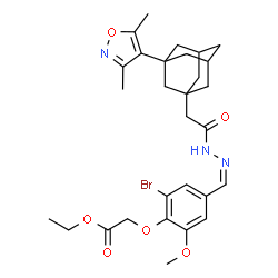 ChemSpider 2D Image | Ethyl {2-bromo-4-[(Z)-({[3-(3,5-dimethyl-1,2-oxazol-4-yl)adamantan-1-yl]acetyl}hydrazono)methyl]-6-methoxyphenoxy}acetate | C29H36BrN3O6