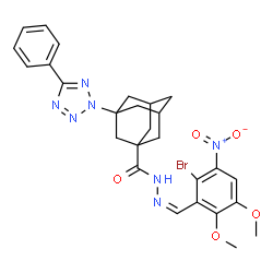 ChemSpider 2D Image | N'-[(Z)-(2-Bromo-5,6-dimethoxy-3-nitrophenyl)methylene]-3-(5-phenyl-2H-tetrazol-2-yl)-1-adamantanecarbohydrazide | C27H28BrN7O5