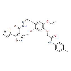 ChemSpider 2D Image | 2-{5-Bromo-2-ethoxy-4-[(Z)-({[3-methyl-5-(2-thienyl)-1,2-oxazol-4-yl]carbonyl}hydrazono)methyl]phenoxy}-N-(4-methylphenyl)acetamide | C27H25BrN4O5S