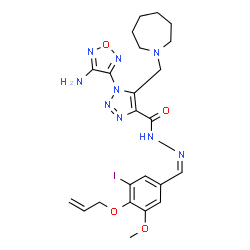 ChemSpider 2D Image | N'-{(Z)-[4-(Allyloxy)-3-iodo-5-methoxyphenyl]methylene}-1-(4-amino-1,2,5-oxadiazol-3-yl)-5-(1-azepanylmethyl)-1H-1,2,3-triazole-4-carbohydrazide | C23H28IN9O4