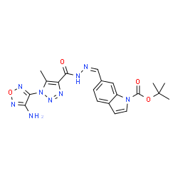 ChemSpider 2D Image | 2-Methyl-2-propanyl 6-[(Z)-({[1-(4-amino-1,2,5-oxadiazol-3-yl)-5-methyl-1H-1,2,3-triazol-4-yl]carbonyl}hydrazono)methyl]-1H-indole-1-carboxylate | C20H21N9O4