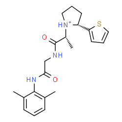ChemSpider 2D Image | N-(2,6-Dimethylphenyl)-N~2~-{(2R)-2-[(2R)-2-(2-thienyl)-1-pyrrolidiniumyl]propanoyl}glycinamide | C21H28N3O2S