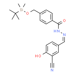 ChemSpider 2D Image | N'-[(Z)-(3-Cyano-4-hydroxyphenyl)methylene]-4-({[dimethyl(2-methyl-2-propanyl)silyl]oxy}methyl)benzohydrazide | C22H27N3O3Si