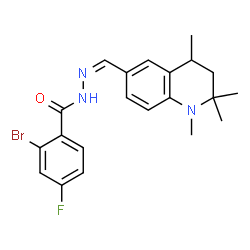 ChemSpider 2D Image | 2-Bromo-4-fluoro-N'-[(Z)-(1,2,2,4-tetramethyl-1,2,3,4-tetrahydro-6-quinolinyl)methylene]benzohydrazide | C21H23BrFN3O