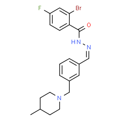 ChemSpider 2D Image | 2-Bromo-4-fluoro-N'-[(Z)-{3-[(4-methyl-1-piperidinyl)methyl]phenyl}methylene]benzohydrazide | C21H23BrFN3O