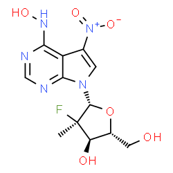 ChemSpider 2D Image | 7-(2-Deoxy-2-fluoro-2-methyl-beta-D-ribofuranosyl)-N-hydroxy-5-nitro-7H-pyrrolo[2,3-d]pyrimidin-4-amine | C12H14FN5O6