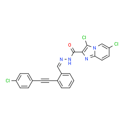 ChemSpider 2D Image | 3,6-Dichloro-N'-[(Z)-{2-[(4-chlorophenyl)ethynyl]phenyl}methylene]imidazo[1,2-a]pyridine-2-carbohydrazide | C23H13Cl3N4O