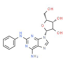 ChemSpider 2D Image | 9-[(2xi)-beta-D-threo-Pentofuranosyl]-N~2~-phenyl-9H-purine-2,6-diamine | C16H18N6O4