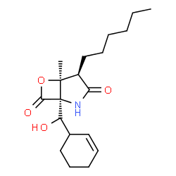ChemSpider 2D Image | (1R,4R,5S)-1-[(R)-2-Cyclohexen-1-yl(hydroxy)methyl]-4-hexyl-5-methyl-6-oxa-2-azabicyclo[3.2.0]heptane-3,7-dione | C19H29NO4