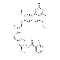 ChemSpider 2D Image | Ethyl 4-(4-{2-[(2Z)-2-{4-[(2-chlorobenzoyl)oxy]-3-ethoxybenzylidene}hydrazino]-2-oxoethoxy}-3-methoxyphenyl)-6-methyl-2-oxo-1,2,3,4-tetrahydro-5-pyrimidinecarboxylate | C33H33ClN4O9