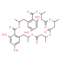 ChemSpider 2D Image | 2,4,22,24-Tetrahydroxy-7,11,15,19,27-pentamethyl-7,8,11,12,15,16,19,20,27,28-decahydro-5H,9H,13H,17H,25H-dibenzo[o,u][1,5,9,13,19]pentaoxacyclotetracosine-5,9,13,17,25-pentone | C32H38O14