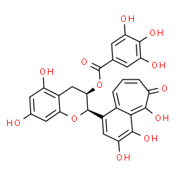 ChemSpider 2D Image | (2R,3R)-5,7-Dihydroxy-2-(3,4,5-trihydroxy-6-oxo-6H-benzo[7]annulen-1-yl)-3,4-dihydro-2H-chromen-3-yl 3,4,5-trihydroxybenzoate | C27H20O12