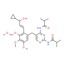 ChemSpider 2D Image | N,N'-(5-{2-[(1E)-3-Cyclopropyl-3-hydroxy-1-propen-1-yl]-4,5-dimethoxy-3-(methoxymethoxy)benzyl}-2,4-pyrimidinediyl)bis(2-methylpropanamide) | C29H40N4O7