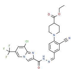 ChemSpider 2D Image | Ethyl 1-{4-[(Z)-({[8-chloro-6-(trifluoromethyl)imidazo[1,2-a]pyridin-2-yl]carbonyl}hydrazono)methyl]-2-cyanophenyl}-4-piperidinecarboxylate | C25H22ClF3N6O3