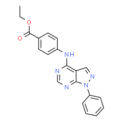 ChemSpider 2D Image | ethyl 4-({1-phenylpyrazolo[3,4-d]pyrimidin-4-yl}amino)benzoate | C20H17N5O2
