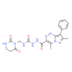 ChemSpider 2D Image | 2-[(4,7-Dimethyl-8-phenylpyrazolo[5,1-c][1,2,4]triazin-3-yl)carbonyl]-N-[(2,6-dioxotetrahydro-1(2H)-pyrimidinyl)methyl]hydrazinecarboxamide | C20H21N9O4